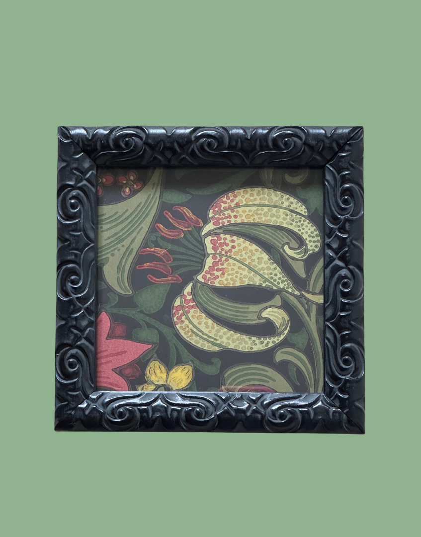 William Morris Golden Lily Framed Vintage Sample – Charcoal & Brick | Antique Style Wall Art