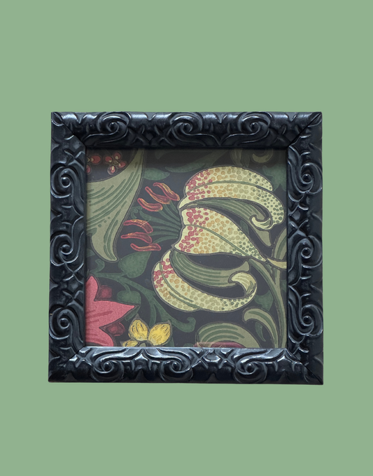 William Morris Golden Lily Framed Vintage Sample – Charcoal & Brick | Antique Style Wall Art