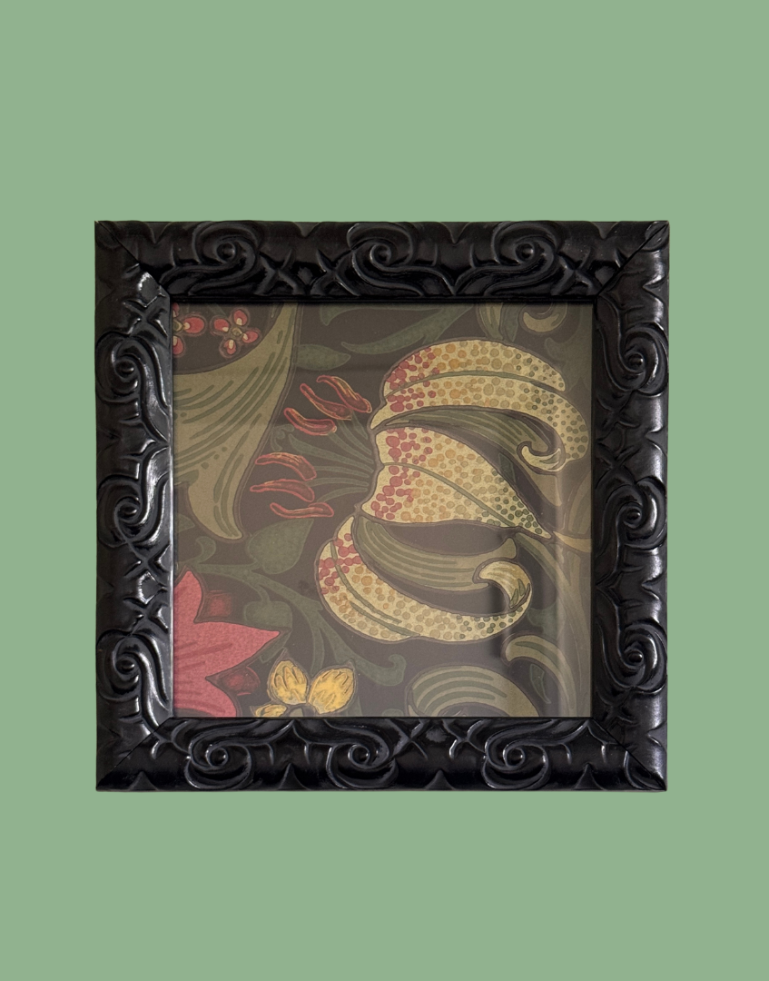 William Morris Golden Lily Framed Vintage Sample – Charcoal & Brick | Antique Style Wall Art