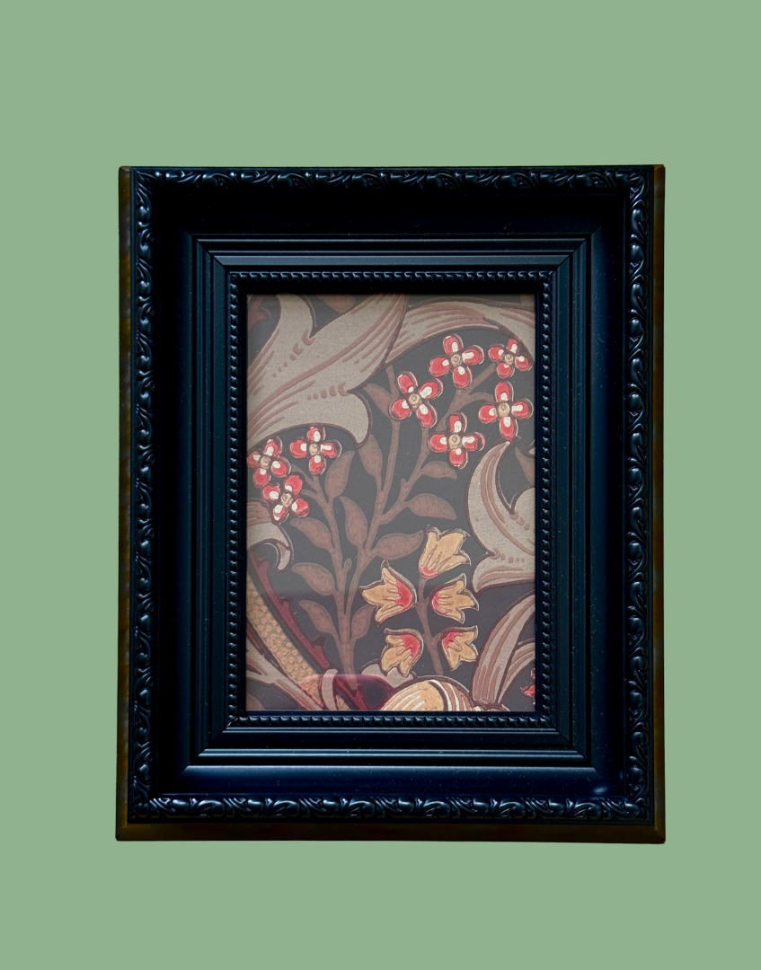 William Morris Golden Lily Framed Vintage Sample – Fig & Burnt Orange | Unique Autumn Wall Art