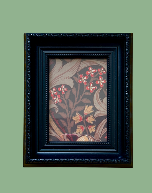 William Morris Golden Lily Framed Vintage Sample – Fig & Burnt Orange | Unique Autumn Wall Art