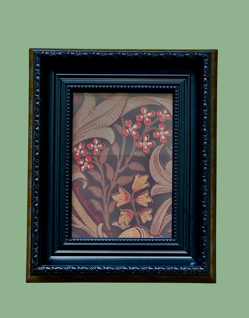 William Morris Golden Lily Framed Vintage Sample – Fig & Burnt Orange | Unique Autumn Wall Art