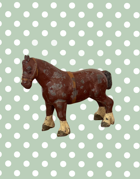 Majestic Large Chestnut Shire Cart Horse Vintage Figurine | 1920s John Hill & Co Lead Farm Toy Collectible