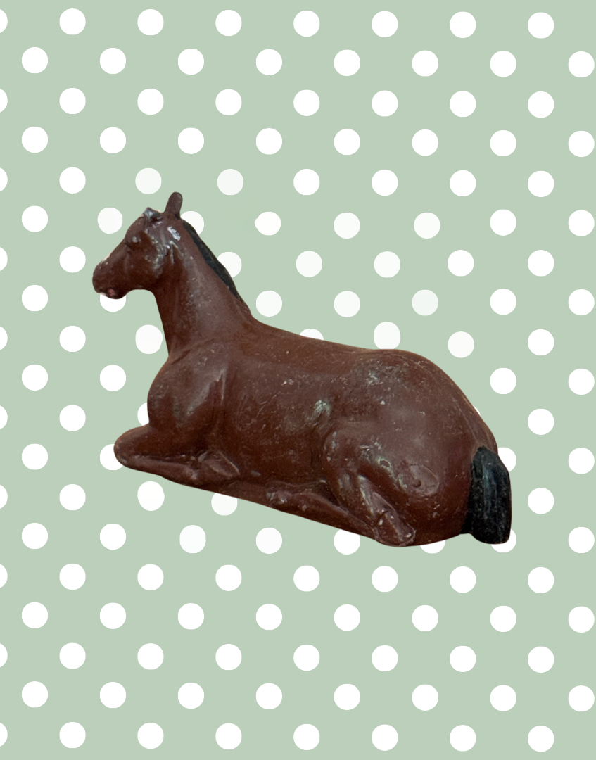 Charming Medium Chestnut Brown Lying Foal | 1920s John Hill & Co Lead Farm Toy Collectible