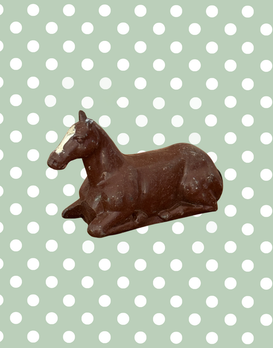 Charming Medium Chestnut Brown Lying Foal | 1920s John Hill & Co Lead Farm Toy Collectible