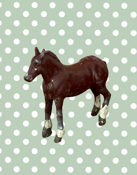 Standing Chestnut Brown Vintage Horse or Foal Figurine | 1920s John Hill & Co Lead Farm Toy Collectible