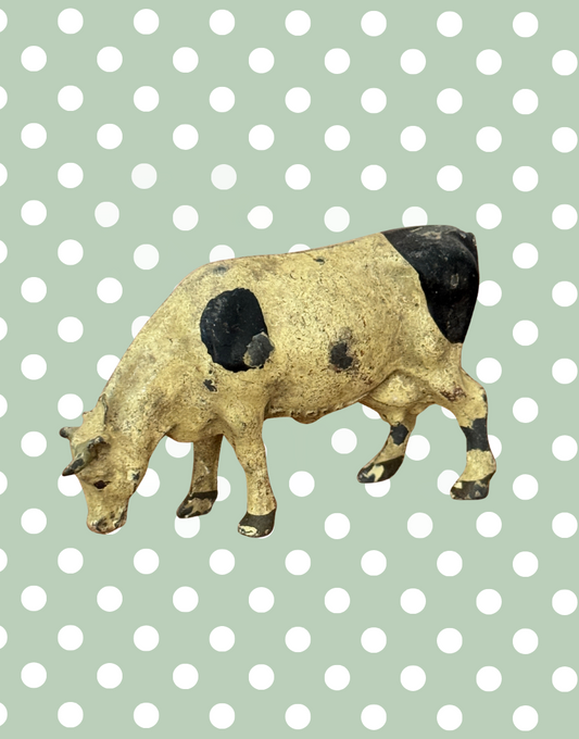 Vintage Cream and Black Large Grazing Cow | 1920s John Hill & Co Lead Farm Toy Collectible