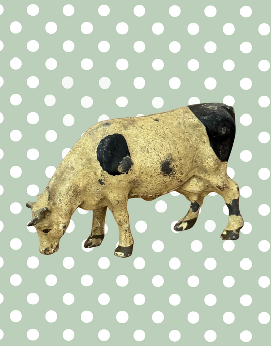 Cream and Brown Large Grazing Cow Vintage Figurine | 1920s Britains Hand-Painted Lead Farm Toy Collectible