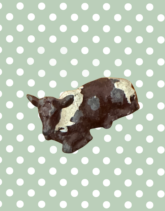 Beige and Brown Laying Down Small Cow / Calf Pair | 1920s Britains Lead Farm Toy Collectibles