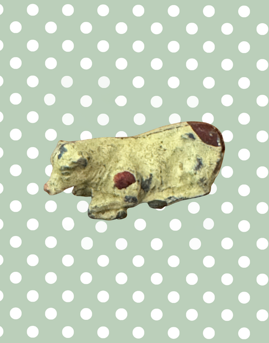 Beige and Brown Patched Laying Down Small Cow or Calf | John Hill & Co Lead Farm Toy Collectibles