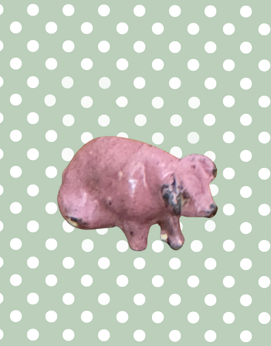 Miniature Glossy Sitting Pink Piglet with Brown Ear Patch | Rare 1920s Britains Lead Toy Collectible