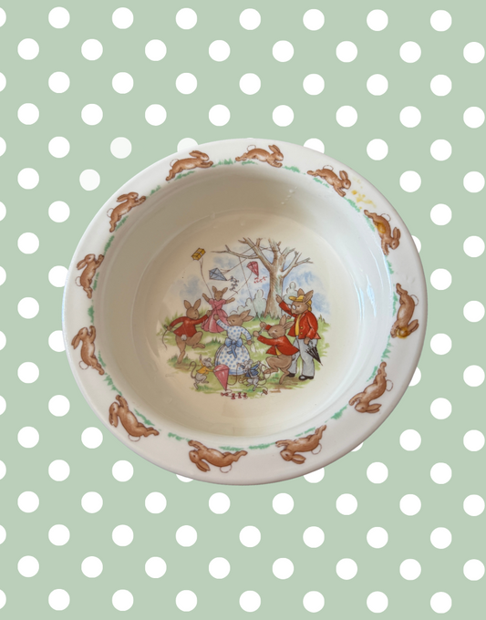 Royal Doulton 'Bunnykins' Collectable Nursery Bowl - Sweet 1934 Beatrix Potter Tableware With Bunnies & Kites
