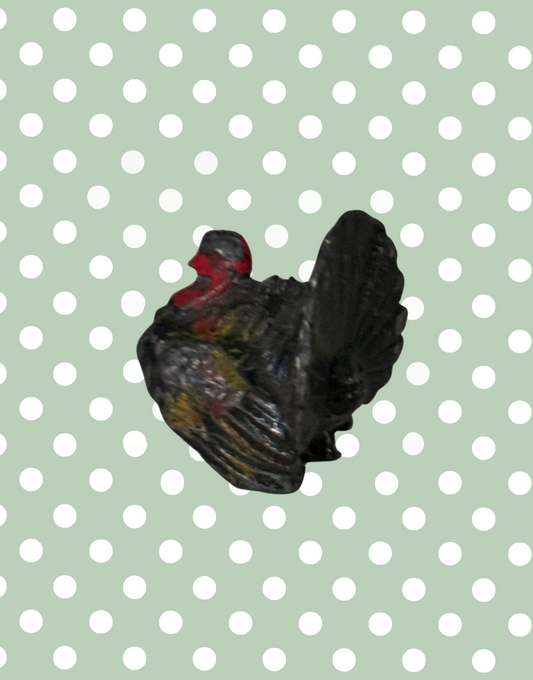 Small Black & Red Turkey With Fan Tail | Britains Ltd Vintage Lead Bird Toy (1920s) Collectable