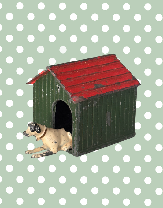 Britains Ltd Black and White Dog with Red Collar and Kennel | 1920s Vintage Lead Toy Collectable