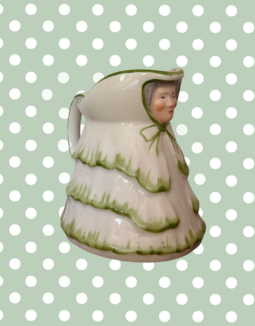 Vintage Staffordshire ceramic character  jug in rare green colourway by Tony Wood Studio