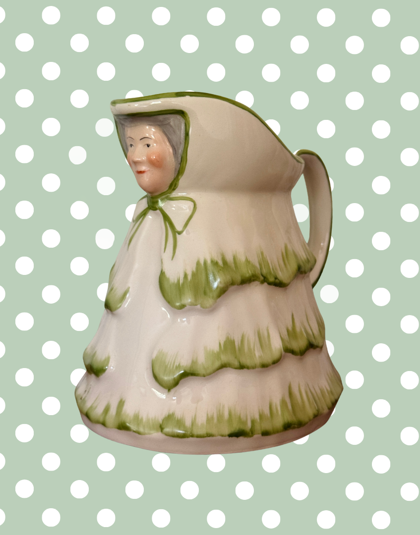 Rare Tony Wood Little Old Lady green  jug vintage Staffordshire pottery character pitcher