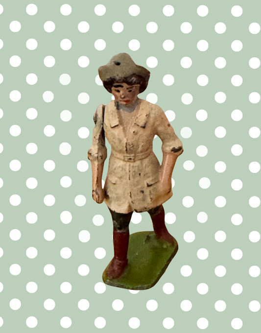 Original 1920s Britains Land Girl miniature farm figure representing British agricultural history