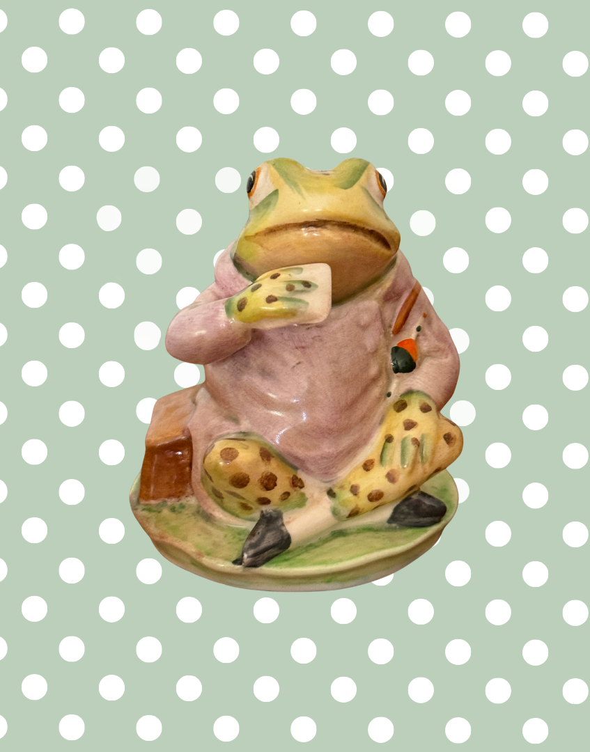 Front view of original Beswick Jeremy Fisher Beatrix Potter figurine in excellent vintage condition