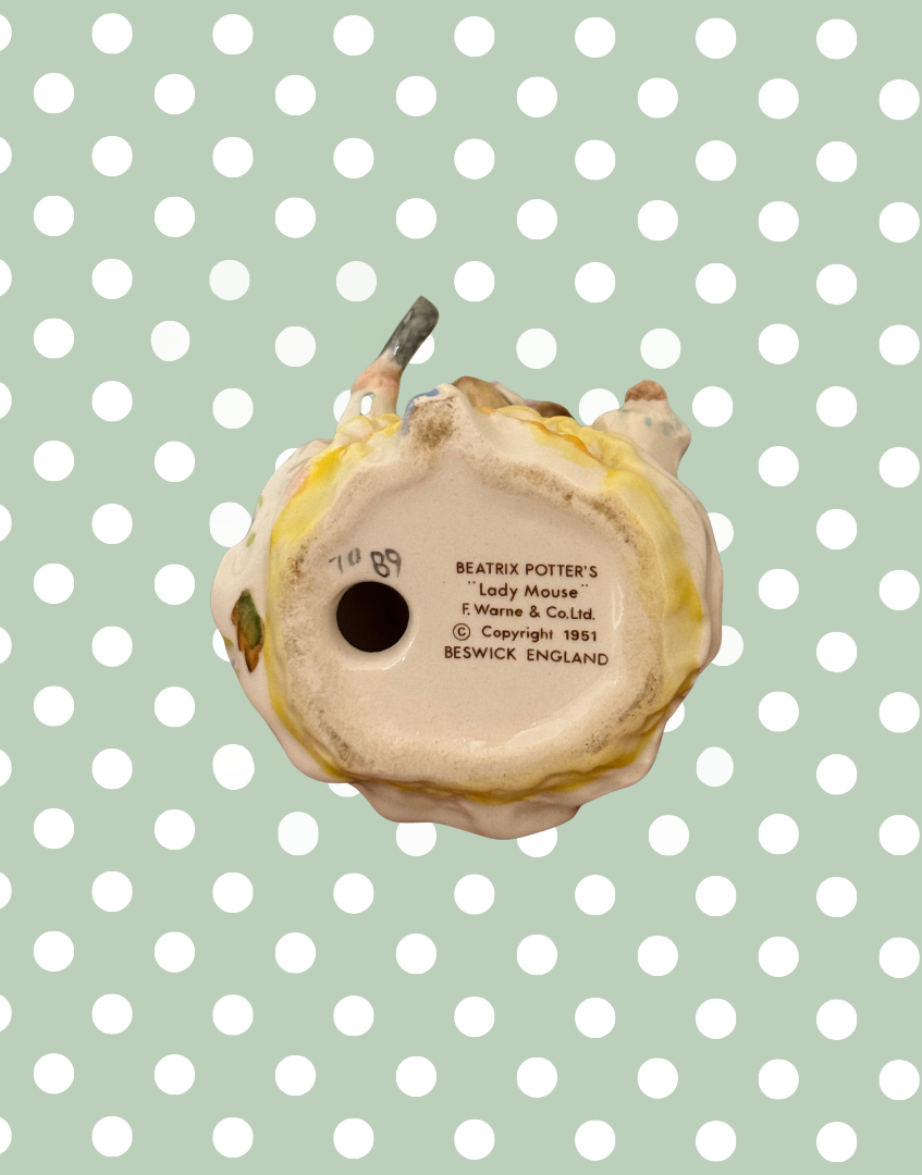 Base of Beswick Lady Mouse figurine showing the desirable BP-2a Gold Oval backstamp dating from 1955 to 1972