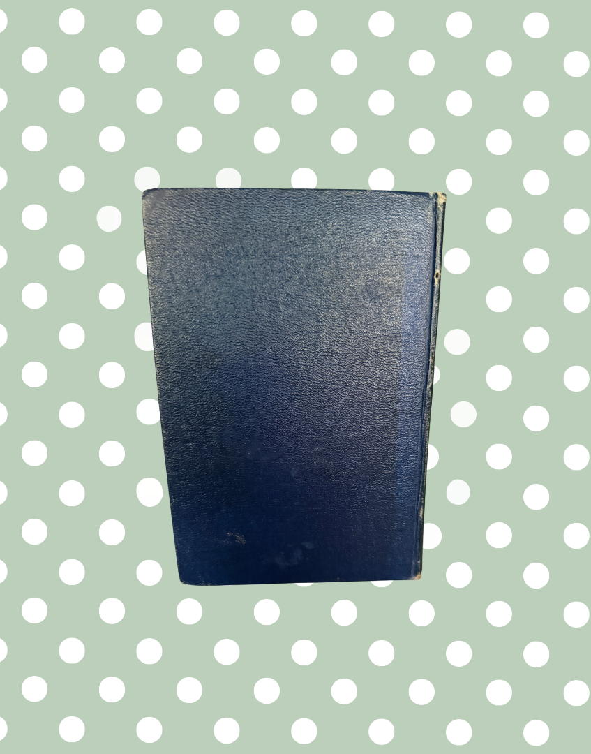 Back cover of antique 1927 Natural History Animals book showing navy blue leather binding and aged finish
