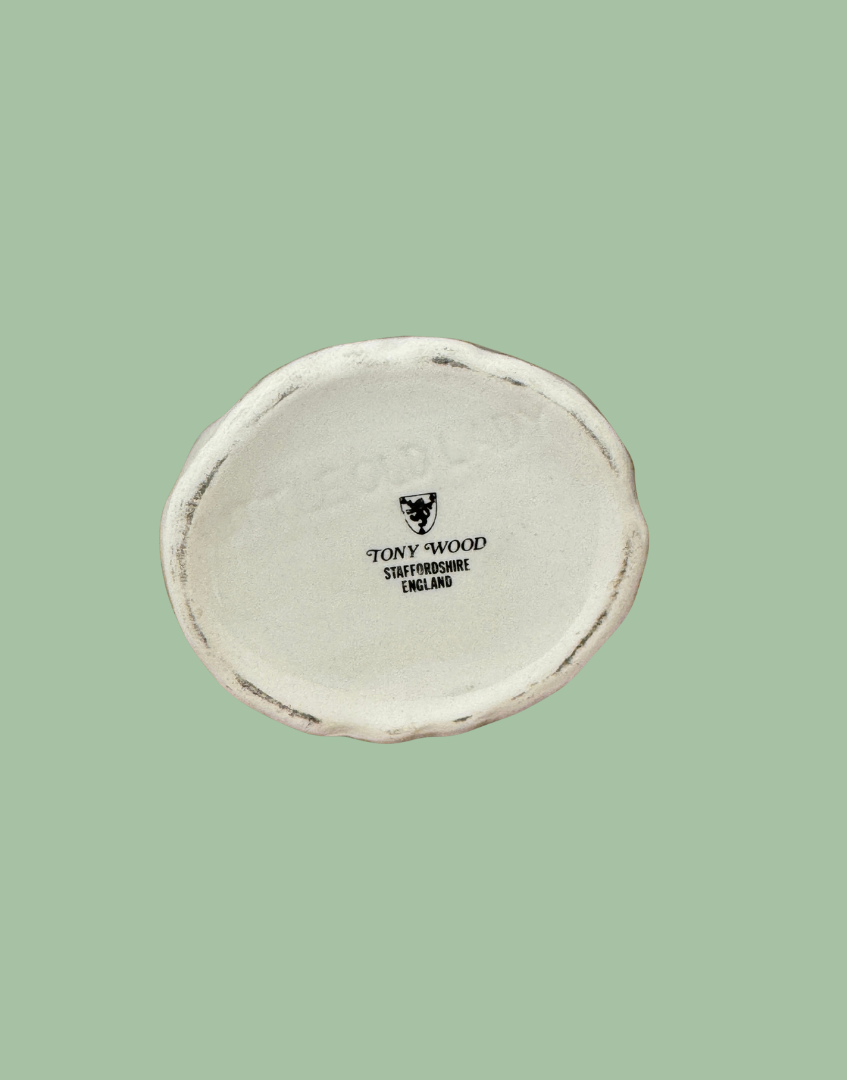 Base of the Little Old Lady milk jug showing the Tony Wood Staffordshire England maker’s stamp.