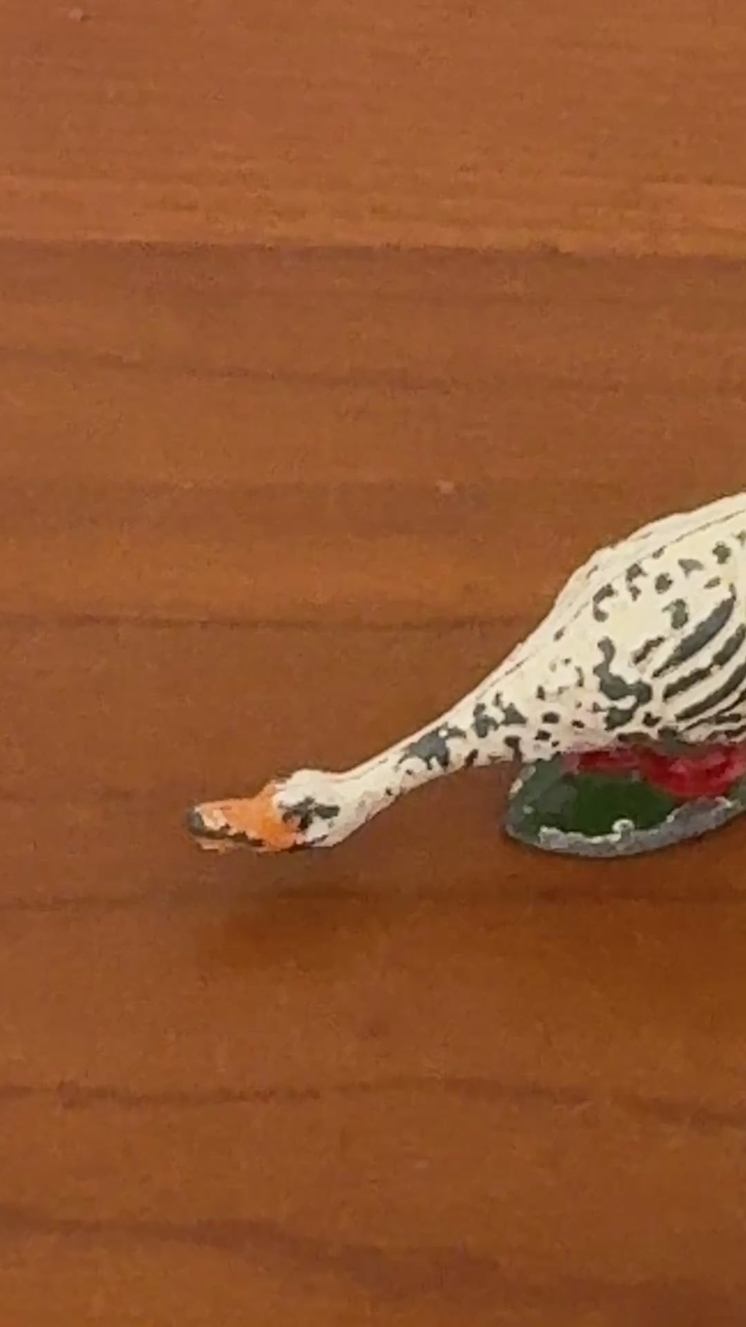 Video of white hand painted hollow cast Britains figurine with orange beak and neck down
