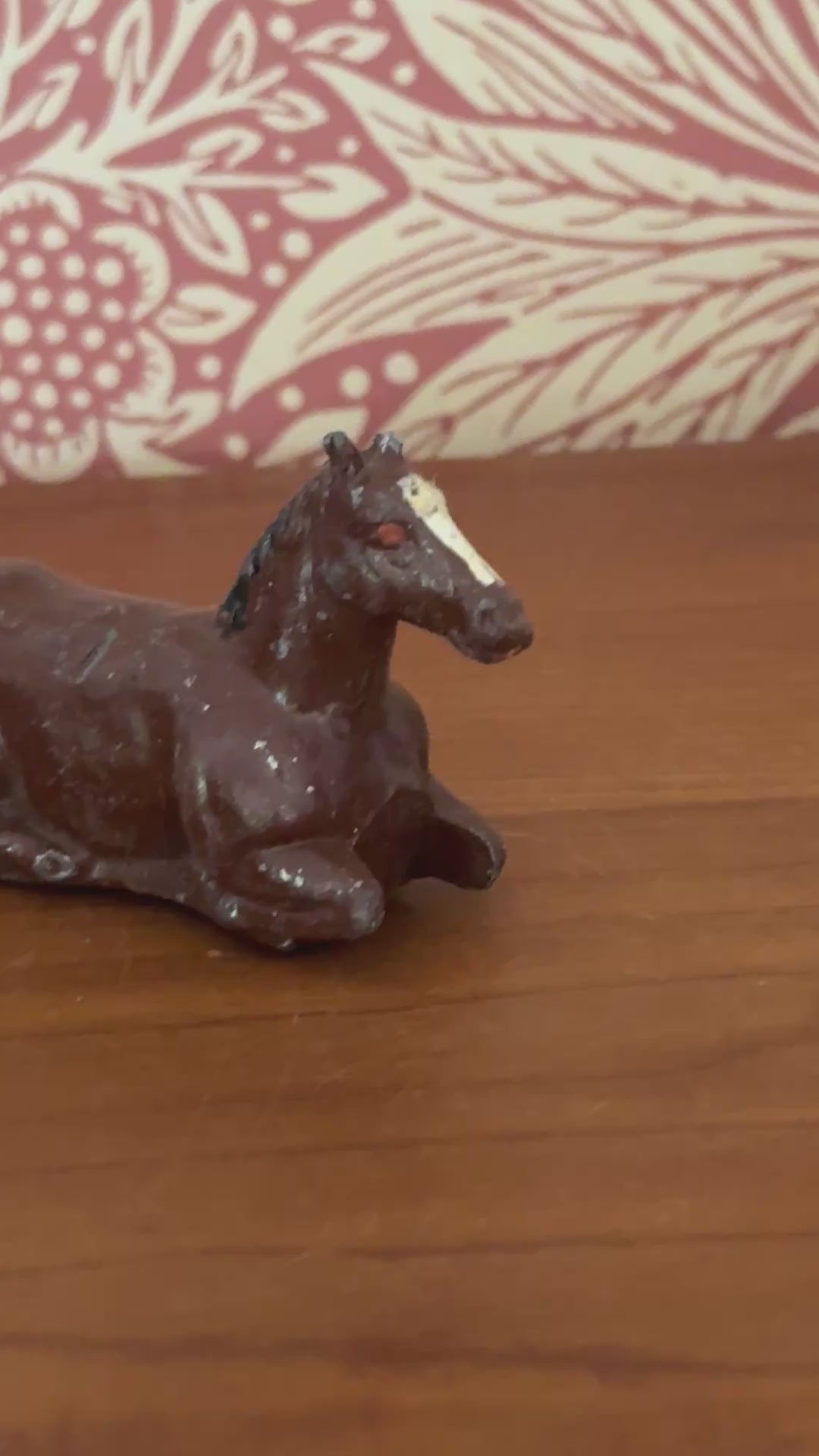 Charming Medium Chestnut Brown Lying Foal | 1920s John Hill & Co Lead Farm Toy Collectible
