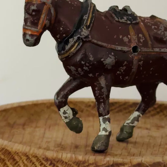 Large Standing Brown Working Cart Horse (Version 1) | Crescent Toys Vintage Lead Horse (England)


