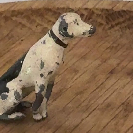 Rare Miniature Sitting Black & White Dog with Black Collar | Britains Ltd Vintage Lead Animal (1920s)