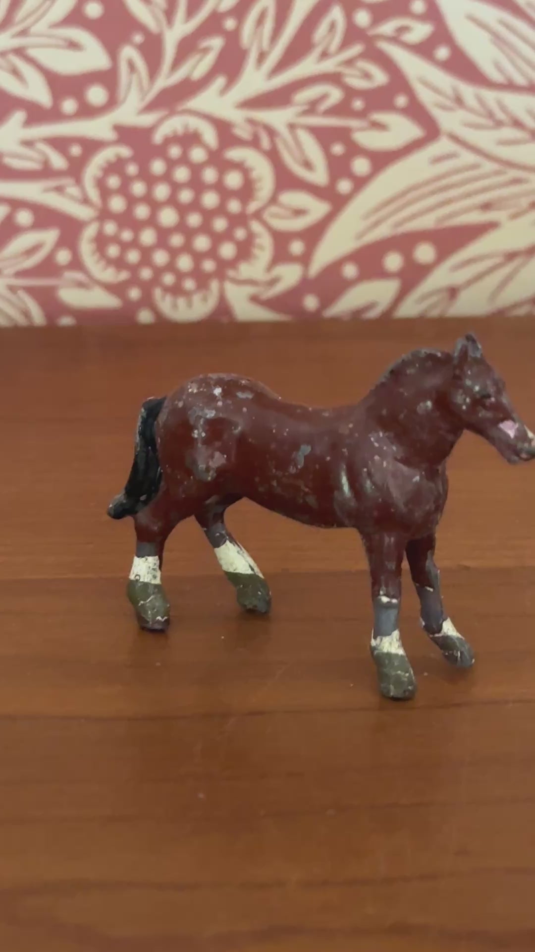 Standing Chestnut Brown Vintage Horse or Foal Figurine | 1920s John Hill & Co Lead Farm Toy Collectible