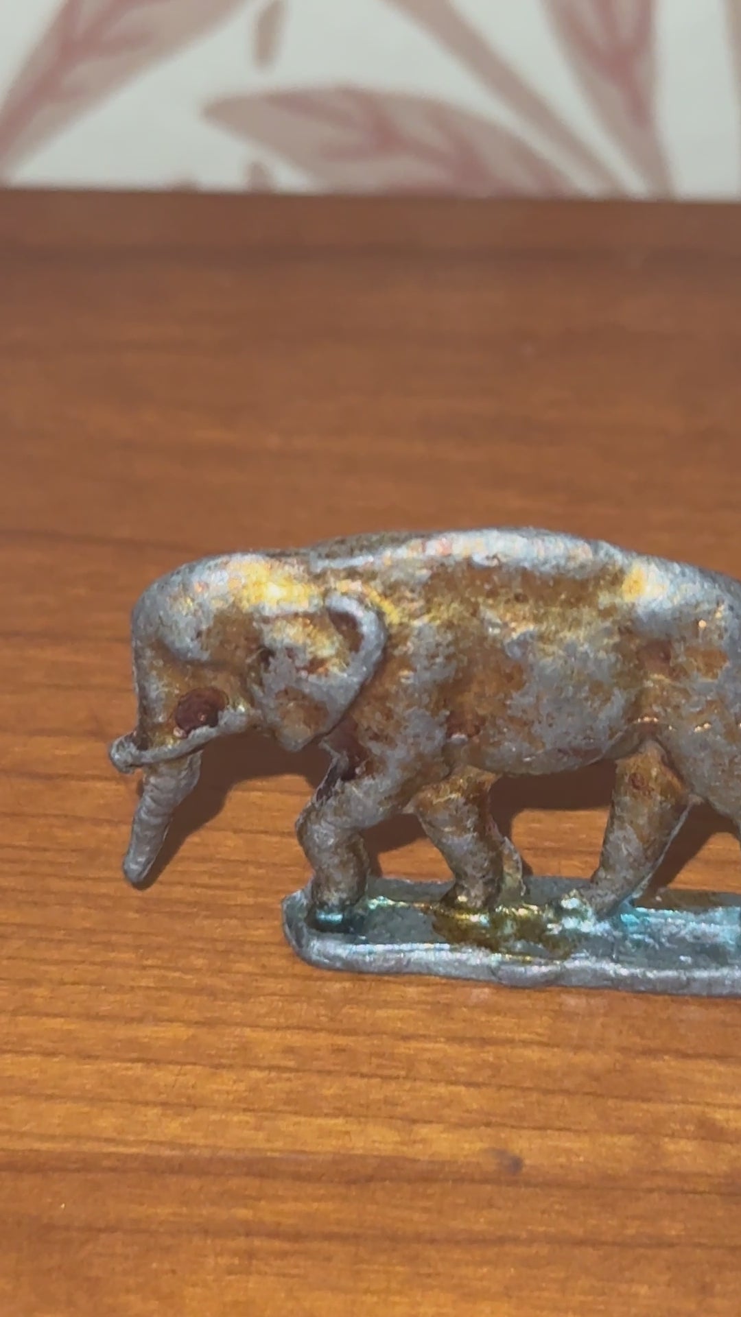 1950s Miniature Flat Silhouette Baby Elephant Figurine with Soft Pink-Gold Patina
