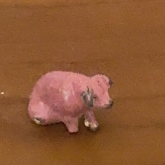 Miniature Glossy Sitting Pink Piglet with Brown Ear Patch | Rare 1920s Britains Lead Toy Collectible