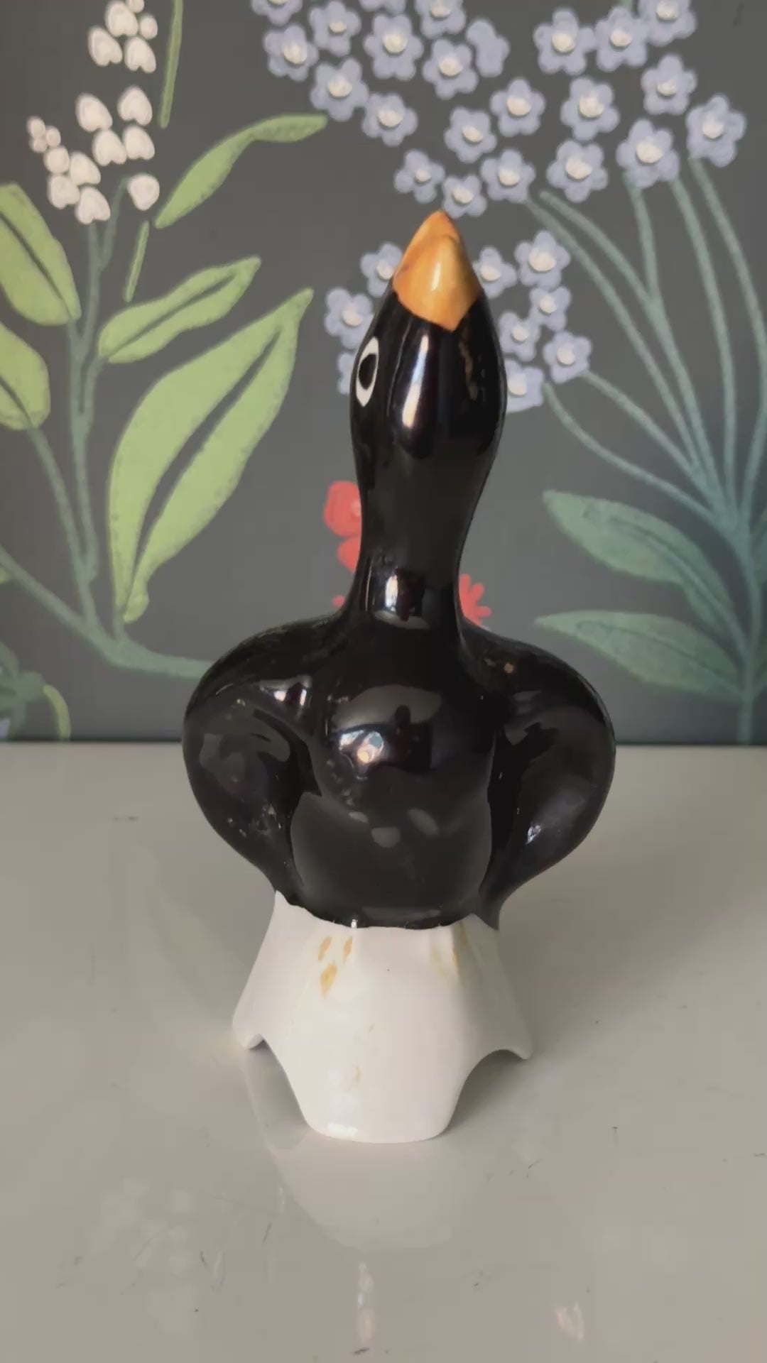 Highly Collectible ‘Midwinter’ Black & Yellow Pie Bird on White Perch | Mid-Century Classic Clarice Cliff British T