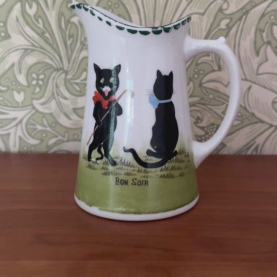Antique Grimwades “Bon Soir” Black Cats Nursery Ware Jug | Rare French Cats Children’s Milk Jug c.1900