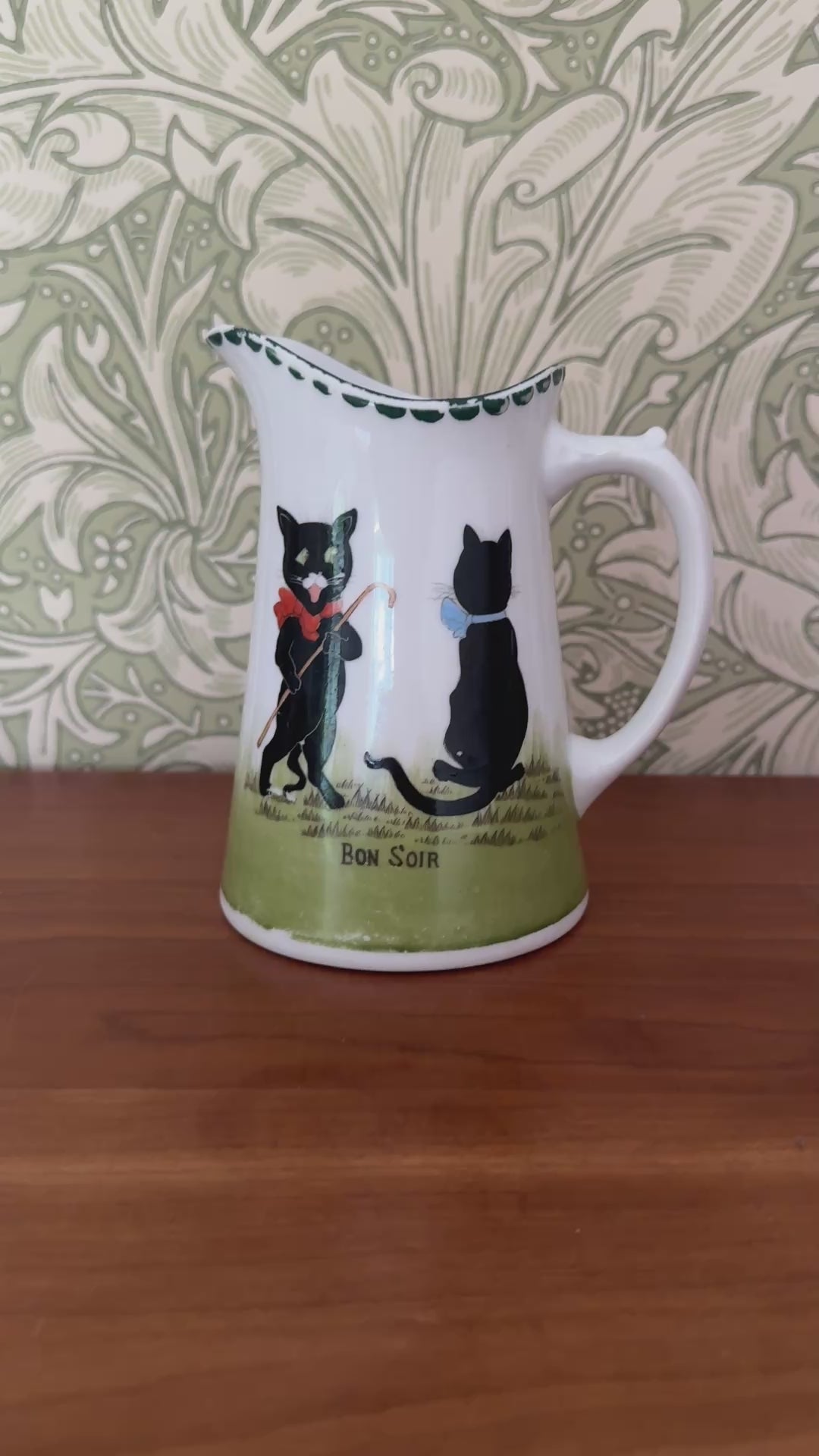 Antique Grimwades “Bon Soir” Black Cats Nursery Ware Jug | Rare French Cats Children’s Milk Jug c.1900