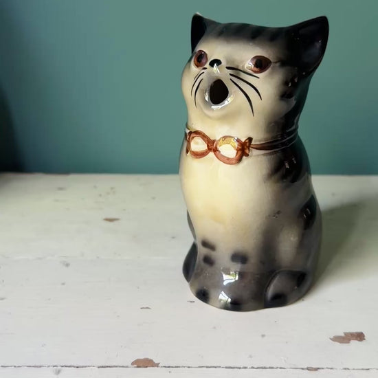 Characterful Grey Tabby Cat Jug | Vintage Tony Wood Staffordshire Pottery Collectible