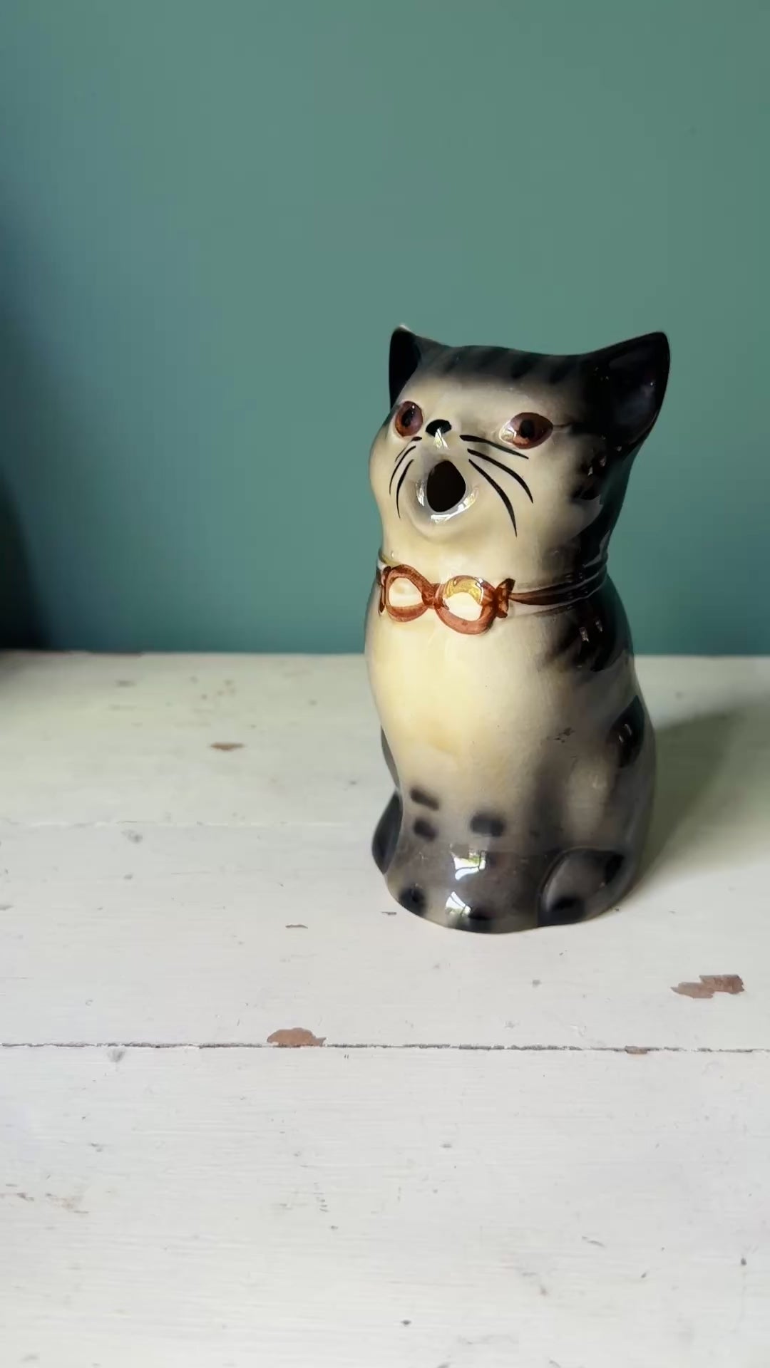 Characterful Grey Tabby Cat Jug | Vintage Tony Wood Staffordshire Pottery Collectible