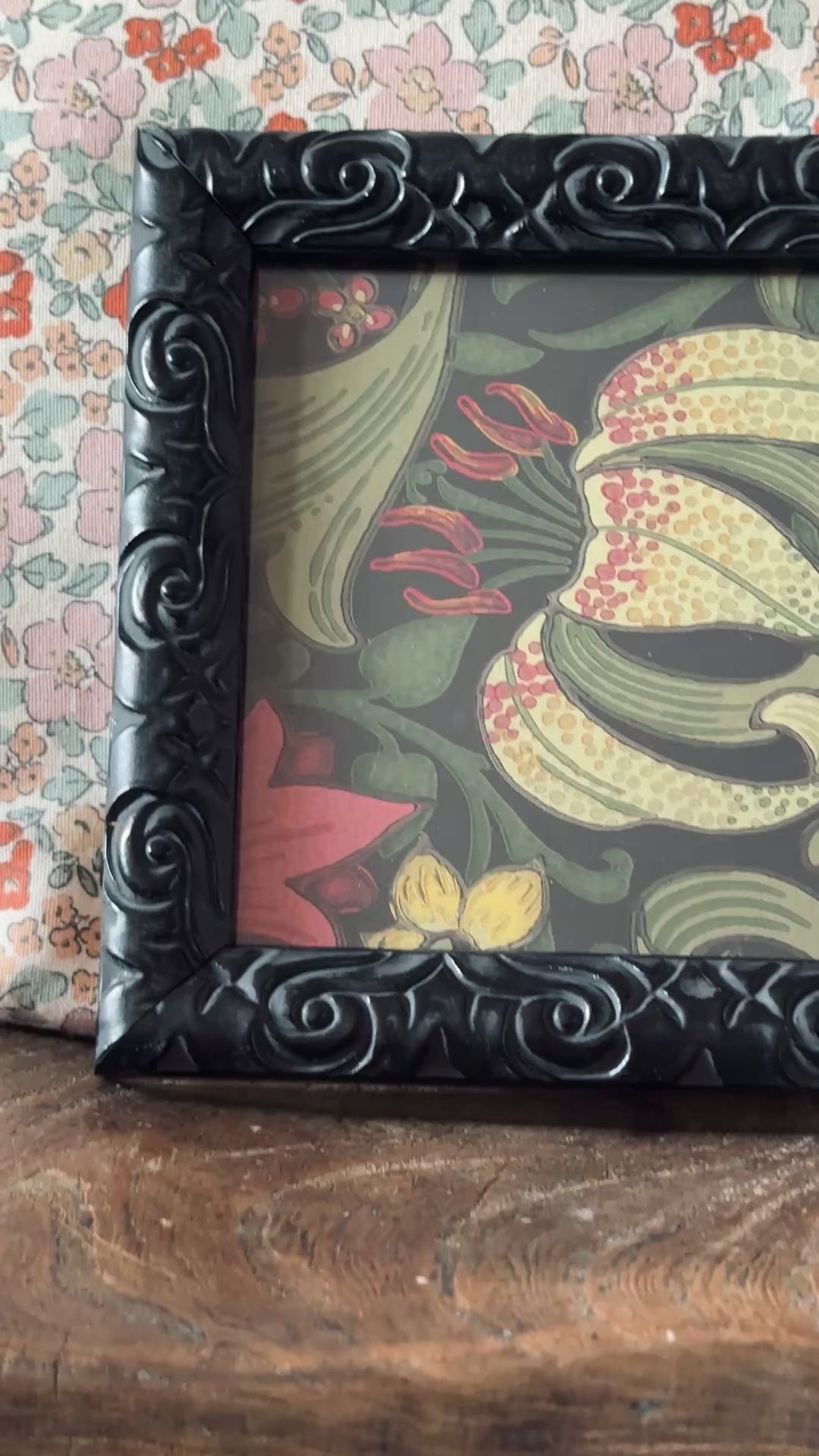 William Morris Golden Lily Framed Vintage Sample – Charcoal & Brick | Antique Style Wall Art
