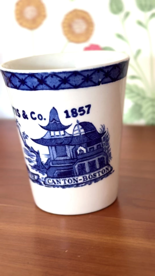Otis & Co 1857 Canton Boston White and Blue Antique Tumbler