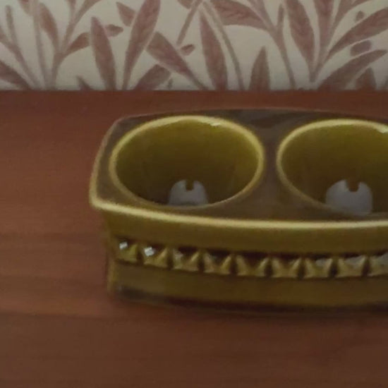 Art Deco Glazed Pottery Twin Egg Cup | Olive & Mustard Gentleman’s Style 1930s Tableware