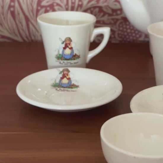 Vintage Childs  9 Piece Play Tea Set with Transferware Illustrations