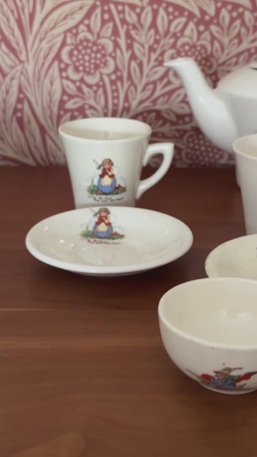 Vintage Childs  9 Piece Play Tea Set with Transferware Illustrations