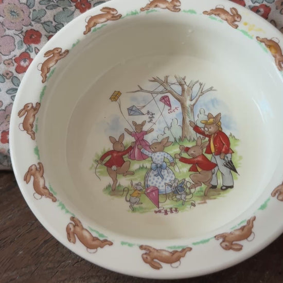 Royal Doulton 'Bunnykins' Collectable Nursery Bowl - Sweet 1934 Beatrix Potter Tableware With Bunnies & Kites