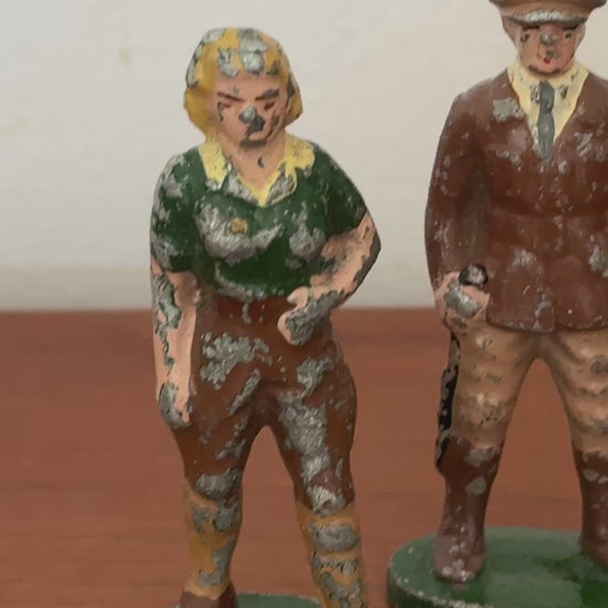 land girl and dapper farm gent 1920s hand painted antique lead figurines