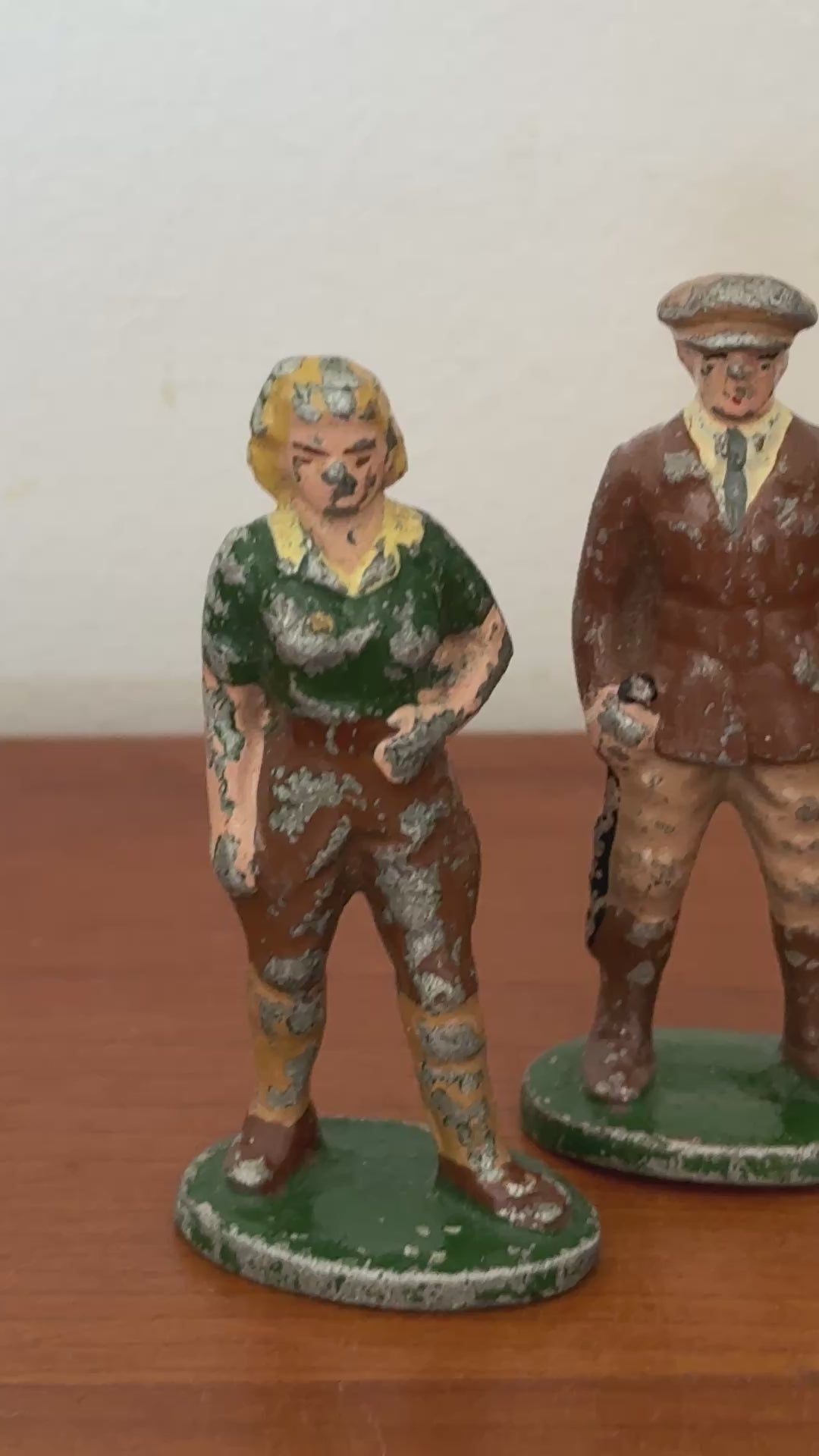 land girl and dapper farm gent 1920s hand painted antique lead figurines