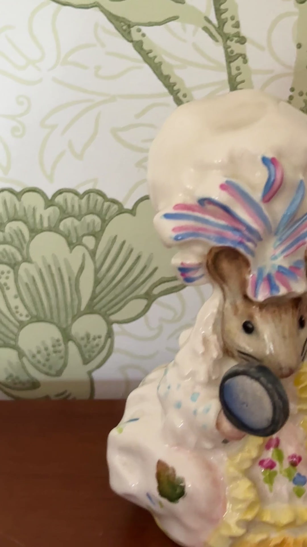 Early Beswick Lady Mouse porcelain figurine wearing white dress and bonnet from the Beatrix Potter collection