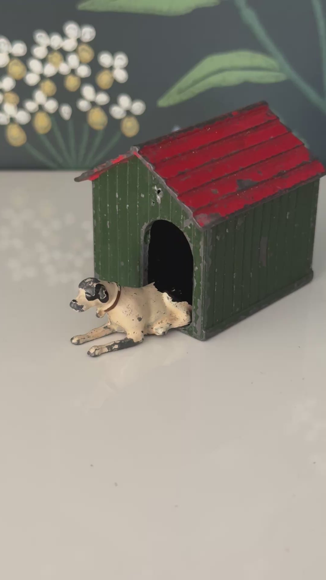 Britains Ltd Black and White Dog with Red Collar and Kennel | 1920s Vintage Lead Toy Collectable