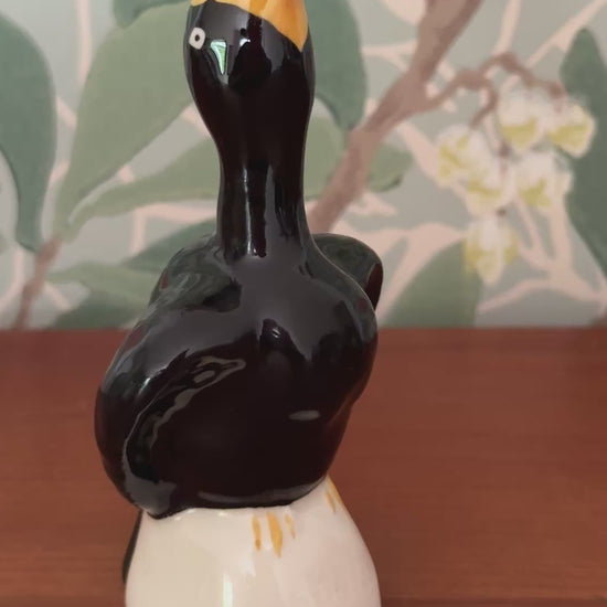 Highly Collectible Black & Yellow Pie Bird on White Perch | Mid-Century British Traditional Baking Desig