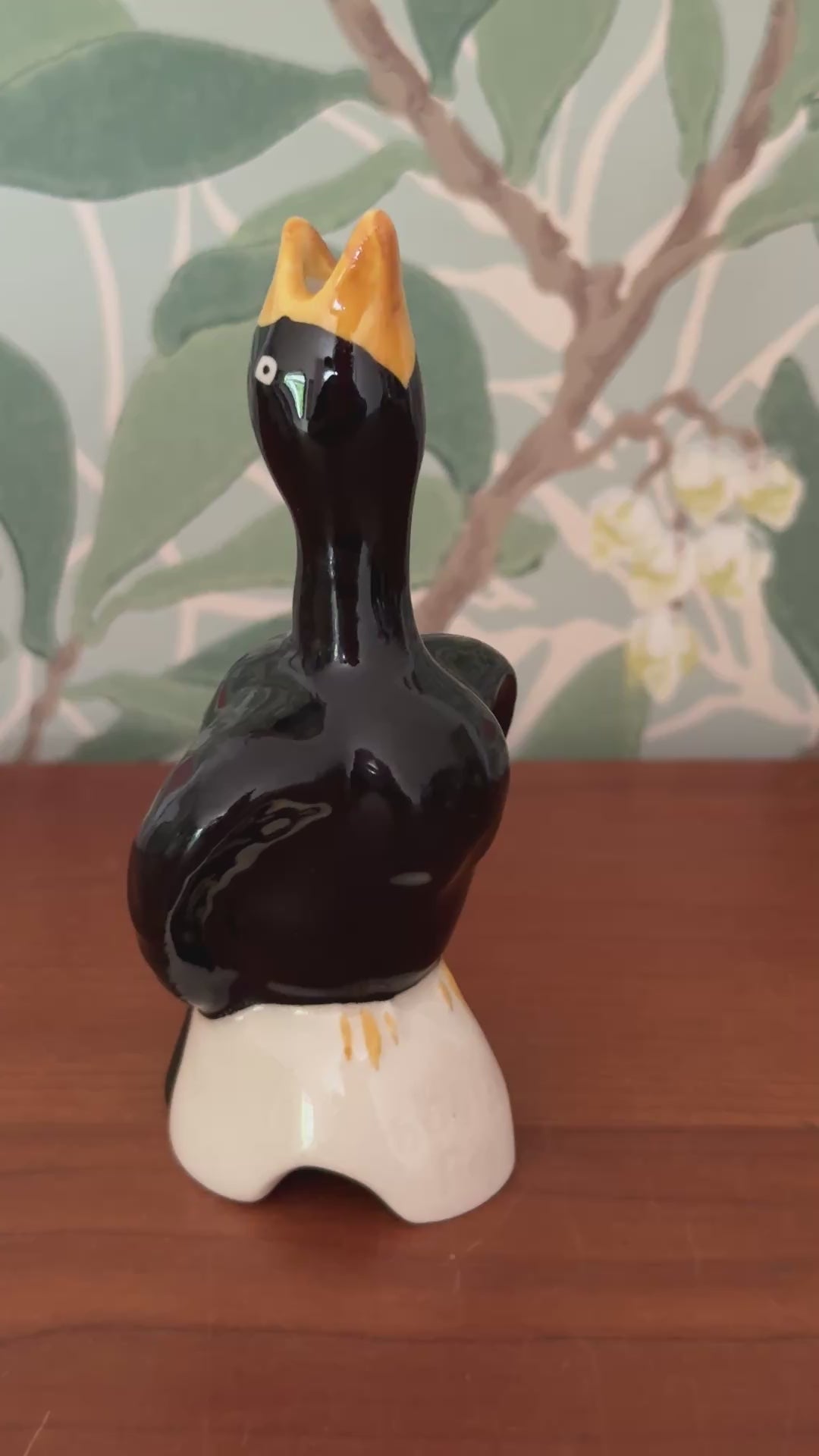 Highly Collectible Black & Yellow Pie Bird on White Perch | Mid-Century British Traditional Baking Desig