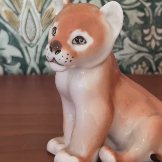 Lomonosov Sweet Porcelain Lion Cub Figurine | Vintage Russian Animal Figure